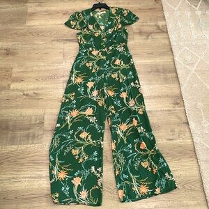 Urban Outfitters | Floral Green Jumpsuit | Medium